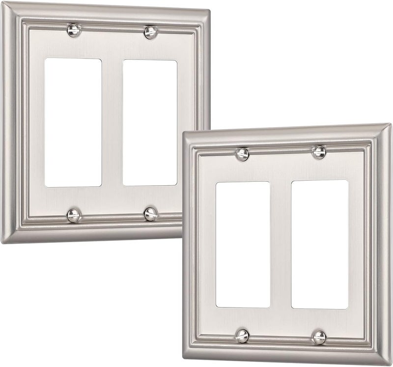 DEWENWILS Double Decorator Wall Plates, Brushed Nickel Outlet Covers, Metal Face Plates for Electrical Outlets, GFCI, Dimmer Switch, 2-Pack - Image 1